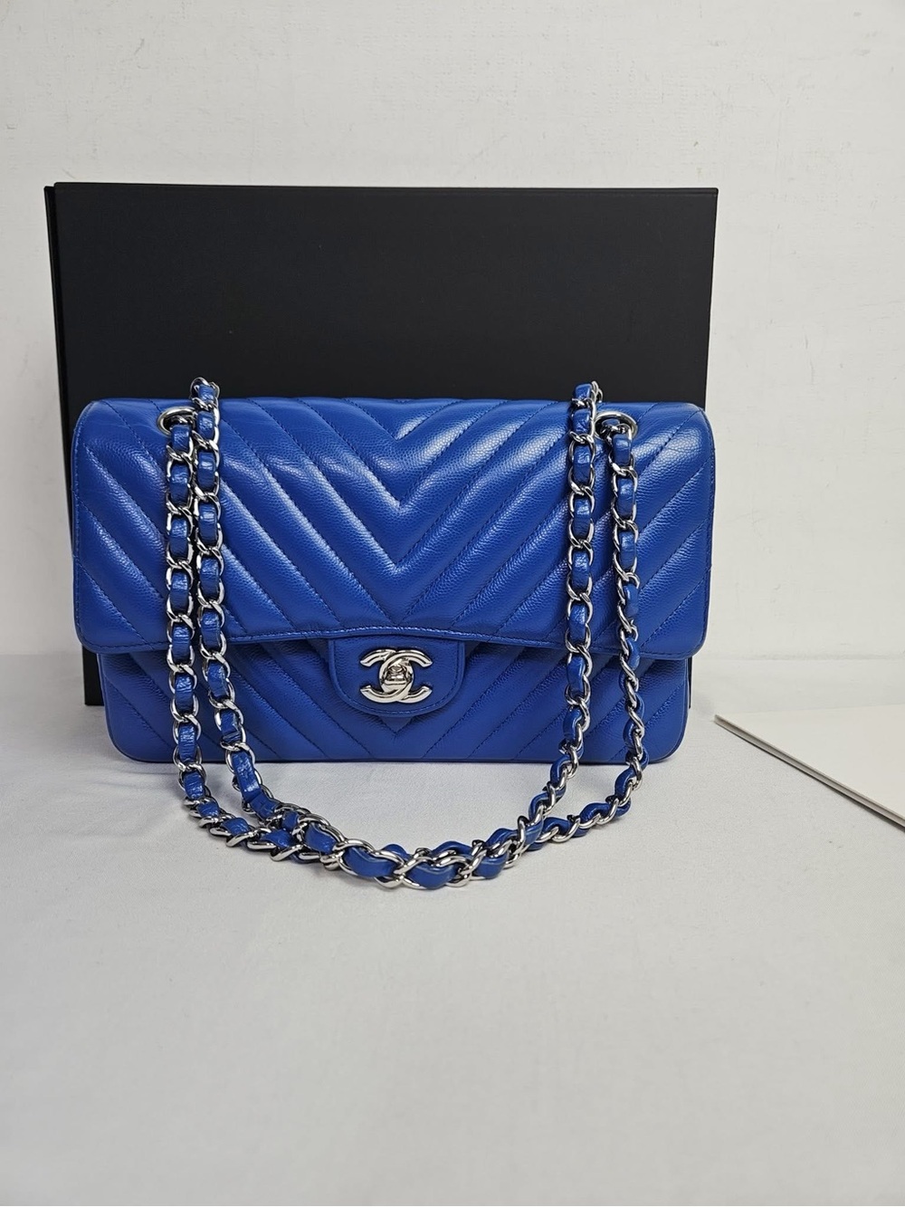 Chanel Chevron Classic Flap Bag in Royal Blue